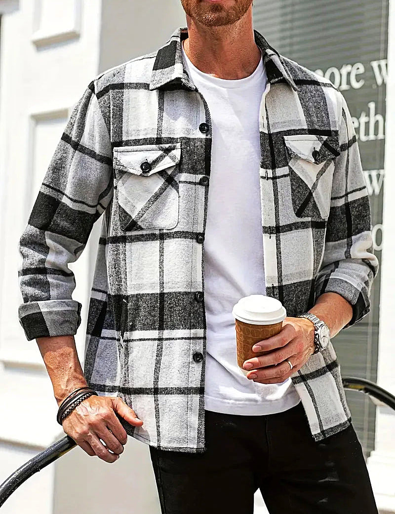Camisa de cárdigan holgada de cuadros para hombre