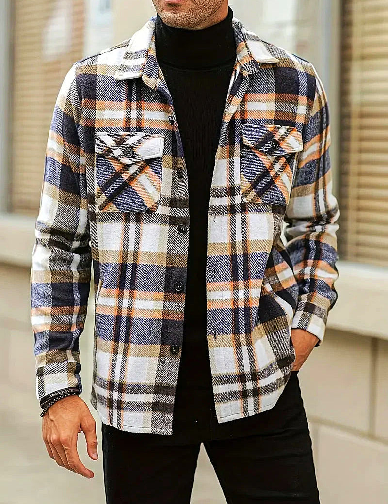 Camisa de cárdigan holgada de cuadros para hombre
