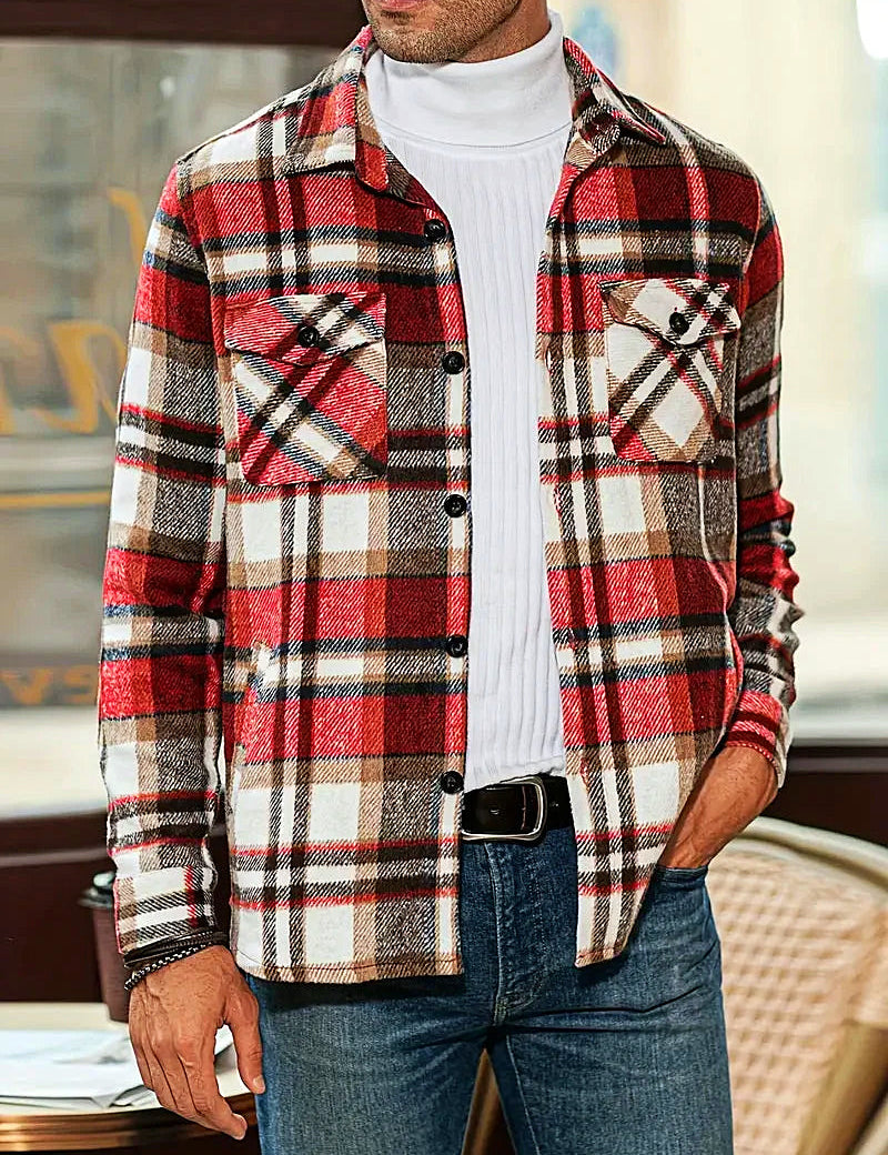 Camisa de cárdigan holgada de cuadros para hombre