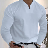 Camiseta de manga larga con cuello en V para hombre, elegante