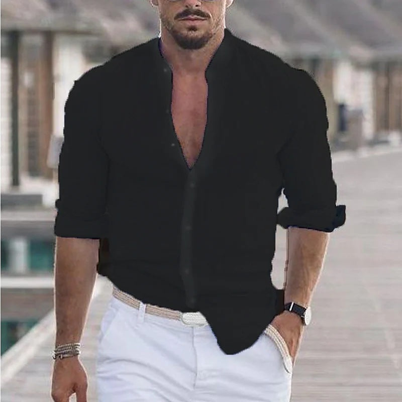 Camisa casual de manga larga para hombre en color sólido