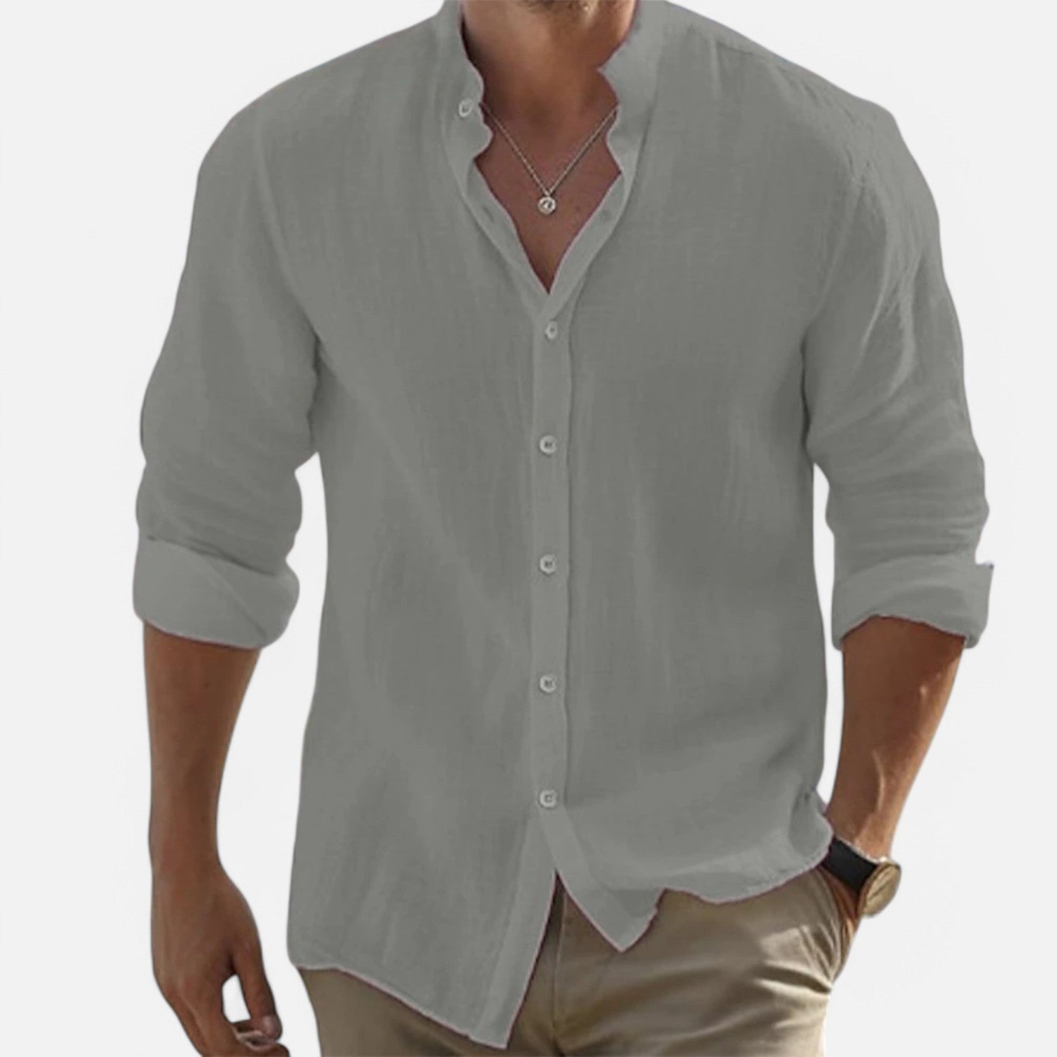 Camisa de playa para hombre de algodón y lino