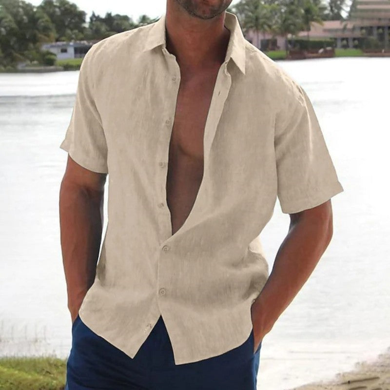 Camisa ligera de lino para hombre de manga corta