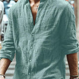 Camisa casual de manga larga para hombre en color sólido
