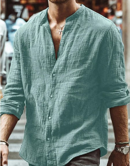 Camisa casual de manga larga para hombre en color sólido