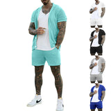 Conjunto de camisa de manga corta calada casual de verano para hombre y pantalones cortos