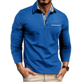 Camisa Polo de Solapa con Empalme de Cuadros Casual - Elegante Top de Manga Larga para Hombre