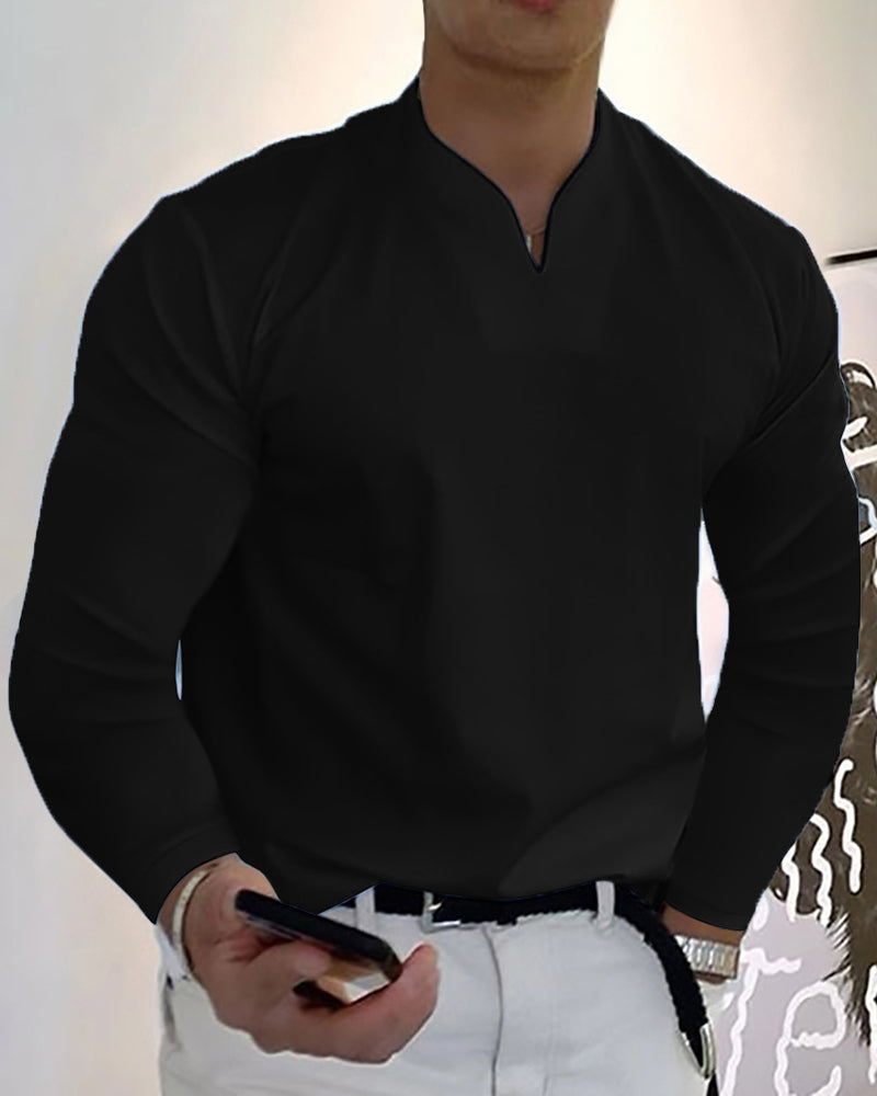 Camiseta de manga larga con cuello en V para hombre, elegante