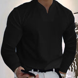 Camiseta de manga larga con cuello en V para hombre, elegante