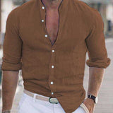 Camisa casual de manga larga para hombre en color sólido
