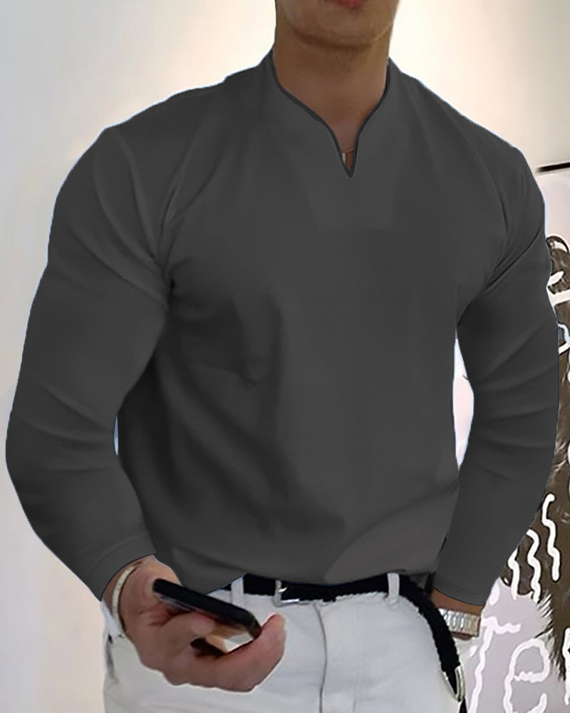 Camiseta de manga larga con cuello en V para hombre, elegante