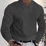 Camiseta de manga larga con cuello en V para hombre, elegante