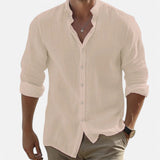 Camisa de playa para hombre de algodón y lino