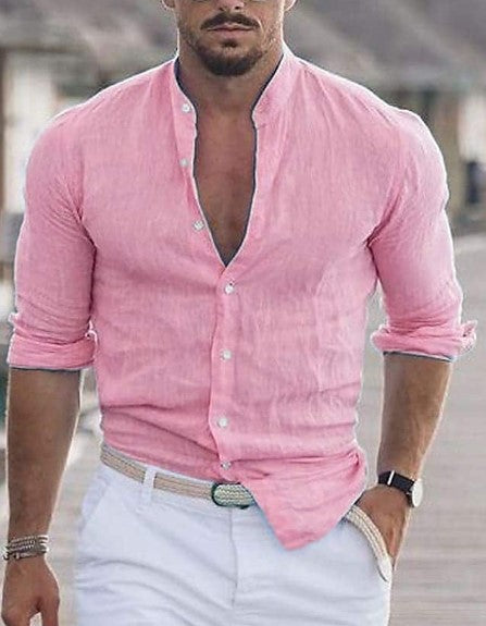 Camisa casual de manga larga para hombre en color sólido