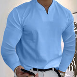 Camiseta de manga larga con cuello en V para hombre, elegante