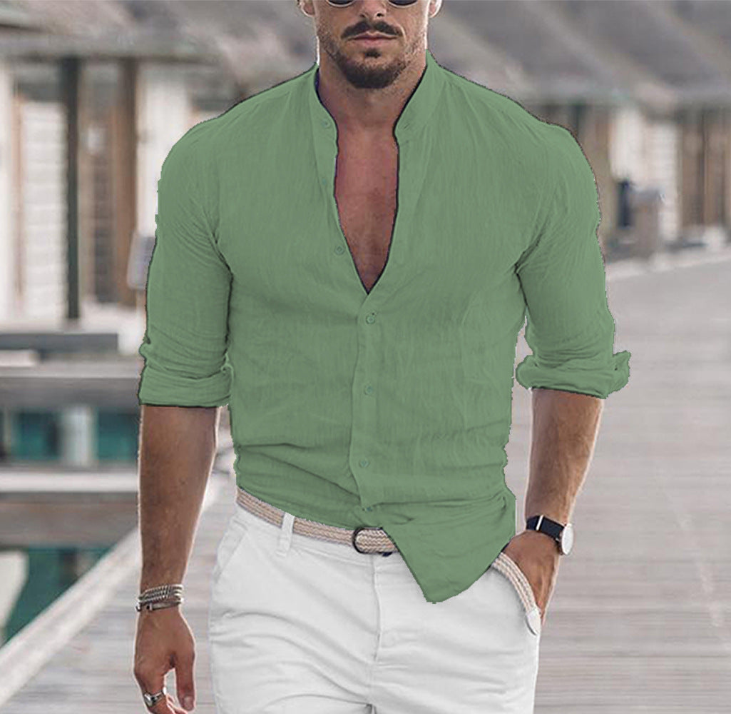 Camisa casual de manga larga para hombre en color sólido
