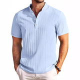Camisa polo de verano para hombre con cuello mao y botones, manga corta