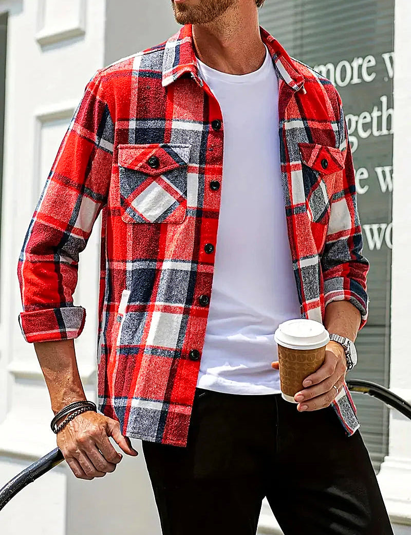 Camisa de cárdigan holgada de cuadros para hombre