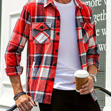 Camisa de cárdigan holgada de cuadros para hombre