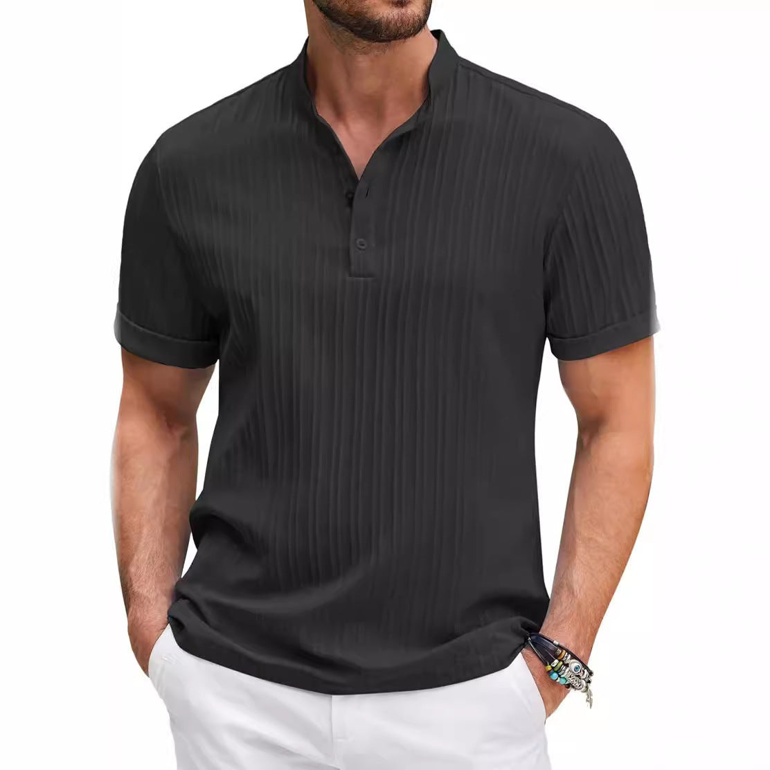 Polo de verano para hombre con cuello mao y manga corta
