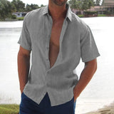 Camisa ligera de lino para hombre de manga corta