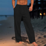 Pantalones casuales de pierna ancha para hombre con cordón y bolsillos