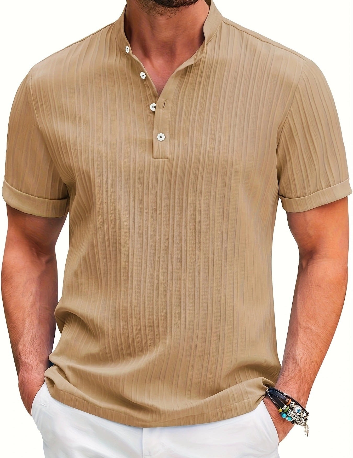 Polo de verano para hombre con cuello mao y manga corta