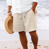 Pantalones cortos de verano para hombre con cordón y rayas