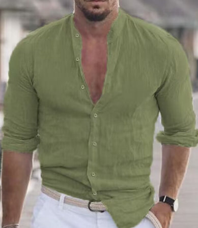 Camisa casual de manga larga para hombre en color sólido