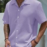 Camisa de hombre de color sólido con botones y solapa de manga corta