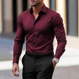 Camisa de manga larga con solapa de color sólido para hombre, verano