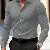 Camisa de manga larga con solapa de color sólido para hombre, verano