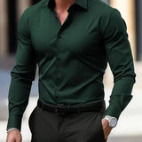 Camisa de manga larga con solapa de color sólido para hombre, verano