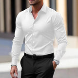 Camisa de manga larga con solapa de color sólido para hombre, verano
