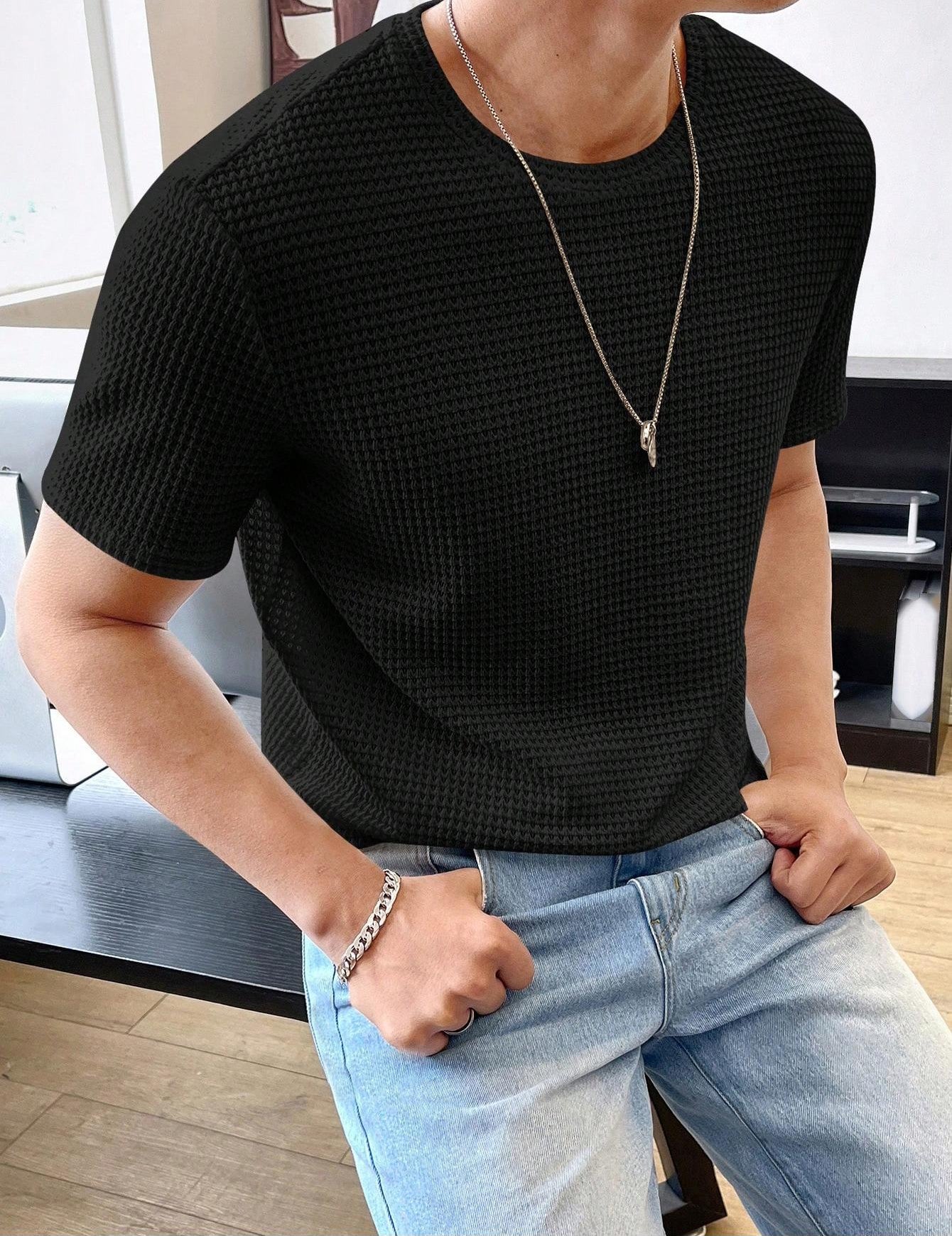 Camiseta casual para hombre de manga corta, color sólido y corte holgado