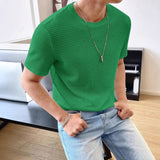 Camiseta casual para hombre de manga corta, color sólido y corte holgado