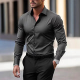 Camisa de manga larga con solapa de color sólido para hombre, verano