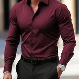 Camisa de manga larga con solapa de color sólido para hombre, verano