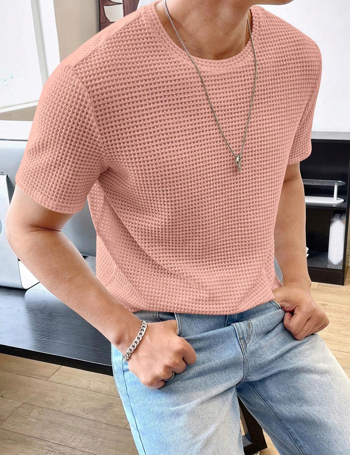 Camiseta casual para hombre de manga corta, color sólido y corte holgado
