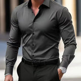 Camisa de manga larga con solapa de color sólido para hombre, verano