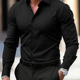 Camisa de manga larga con solapa de color sólido para hombre, verano