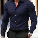 Camisa de manga larga con solapa de color sólido para hombre, verano