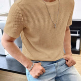 Camiseta casual para hombre de manga corta, color sólido y corte holgado