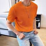 Camiseta casual para hombre de manga corta, color sólido y corte holgado