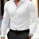 Camisa de manga larga con solapa de color sólido para hombre, verano