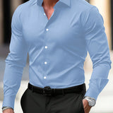 Camisa de manga larga con solapa de color sólido para hombre, verano