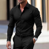 Camisa de manga larga con solapa de color sólido para hombre, verano
