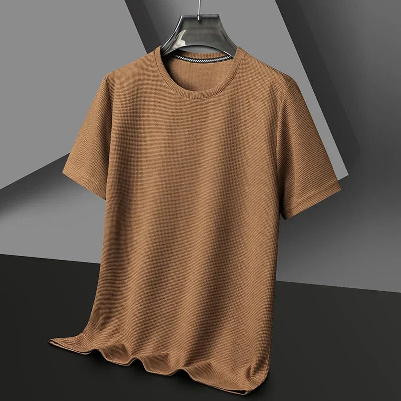 Camiseta de verano para hombre de punto waffle con cuello redondo – camiseta casual ligera