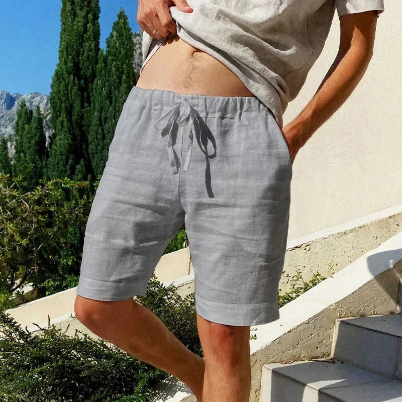 Pantalones cortos transpirables de calle para hombre de algodón y lino