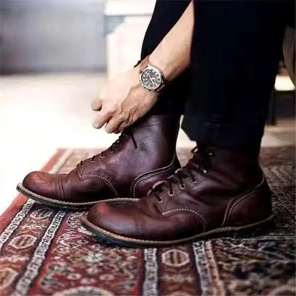 Botas de cuero para hombre con cordones hasta el tobillo